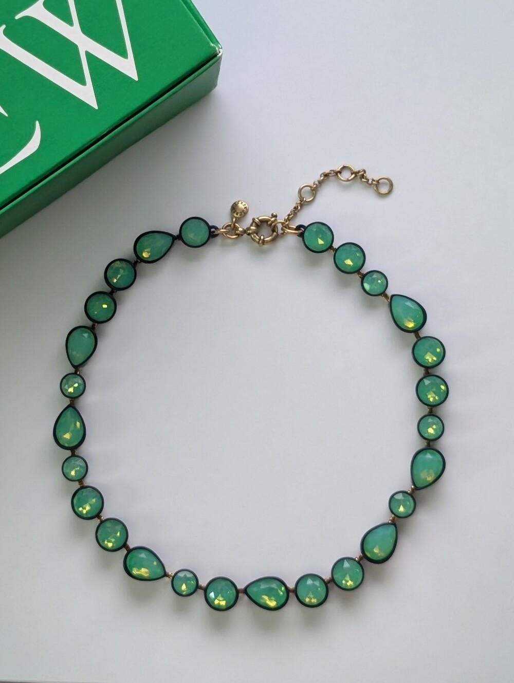 J. Crew Green Sea Glass Navy Brulee Necklace